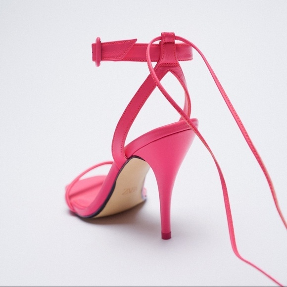 NWT. Zara Pink Tied High-Heel Sandals. Size 9. - Picture 3 of 9